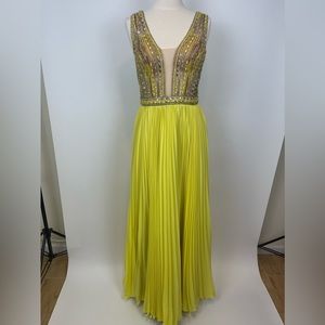 Terani Couture Yellow Beaded Prom Evening Gown NWT
